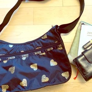 Le SportSac shoulder bag black with gold hearts